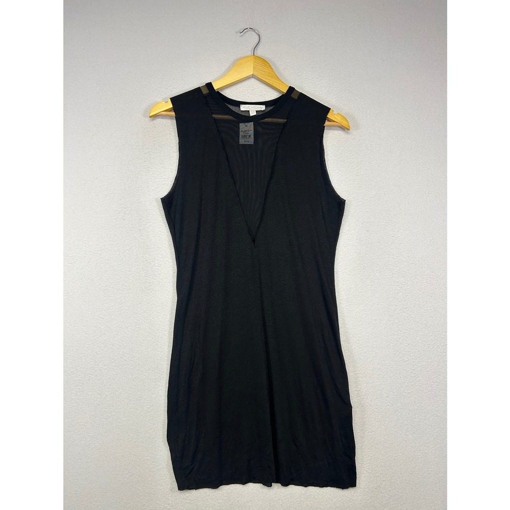 Edgy Don't Ask Why Women OS Black Deep V Sheer Mesh Mini Dress Made in Italy NEW